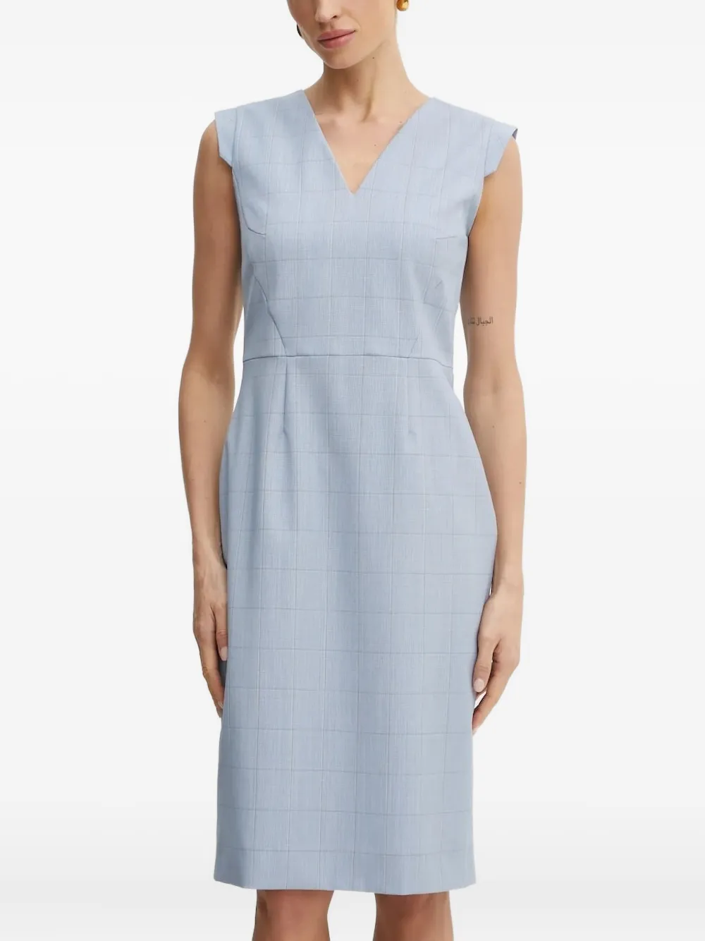 

Клетчатое платье мини с V-образным вырезом Boss, синий