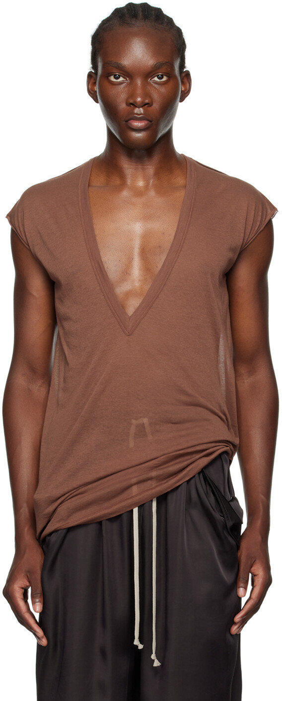 

Футболка Porterville Deep V SL коричневого цвета Rick Owens