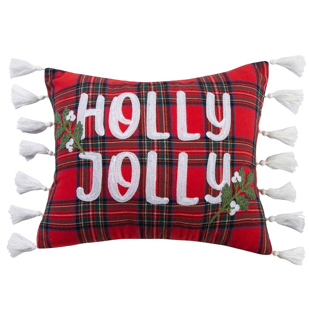 

Подушка Levtex Home Thatch Home Spencer в клетку Holly Jolly с кисточками, мультиколор