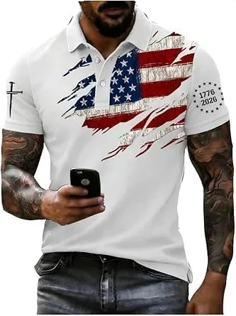 Мужская футболка Casual Polo с принтом флага США к 250-летию Generic, 01