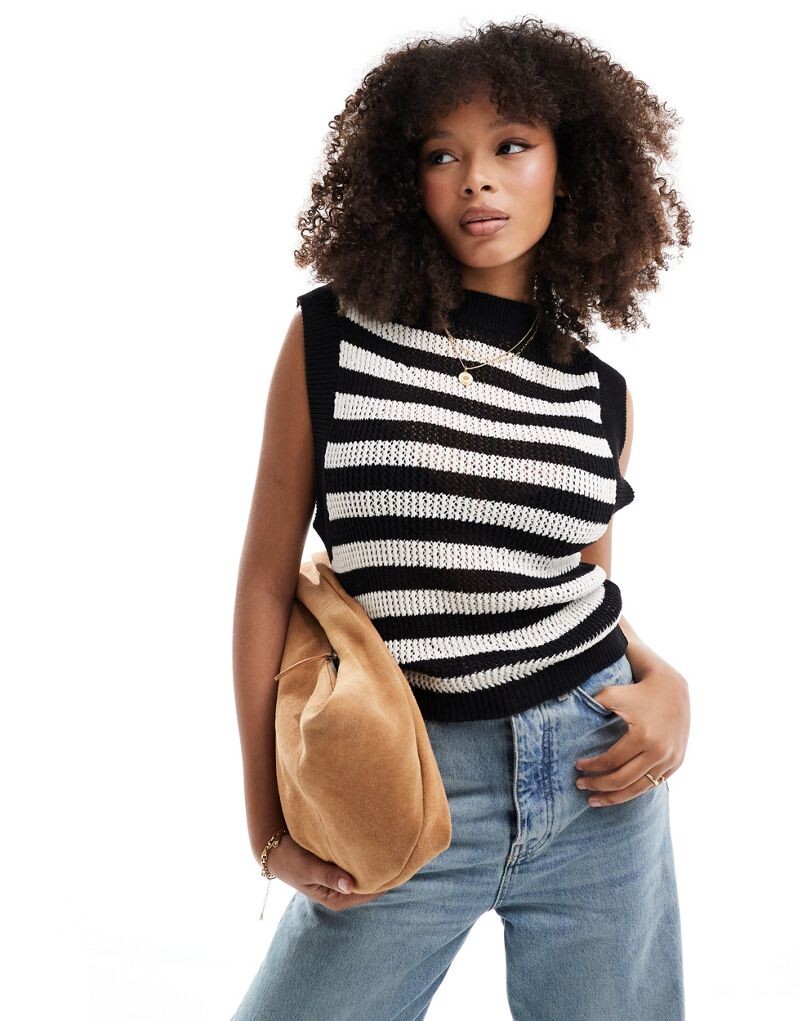 

ASOS DESIGN – черно-белый вязаный топ без рукавов