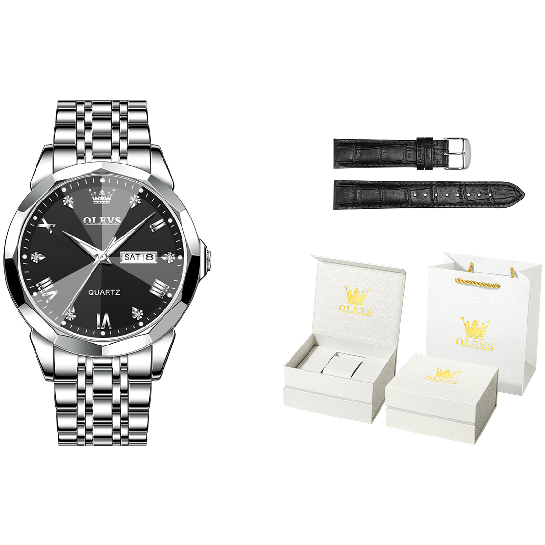 

OLEVS Часы Quartz Movement Stainless Steel Watchband Watch Men's Watch White Dial