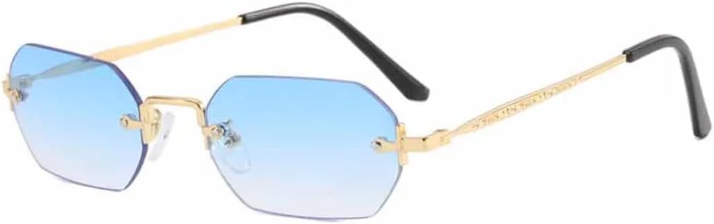 

Женские солнцезащитные очки без оправы в стиле панк, мужские солнцезащитные очки с металлическим оправой, очки для путешествий с защитой от УФ-излучения UV400 VVTWSSW, Gold Gradient Blue