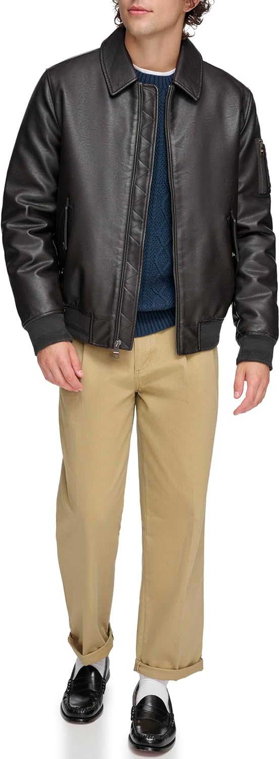 Мужская куртка-бомбер из искусственной кожи Tommy Hilfiger, Dark Brown Laydown Collar — фото 2