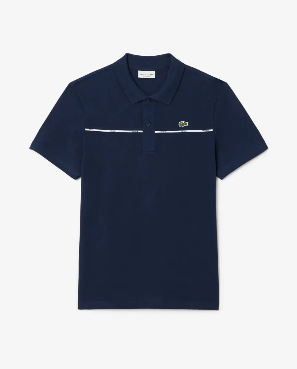 

Мужская рубашка-поло прямого кроя с отделкой логотипом Lacoste, темно-синий