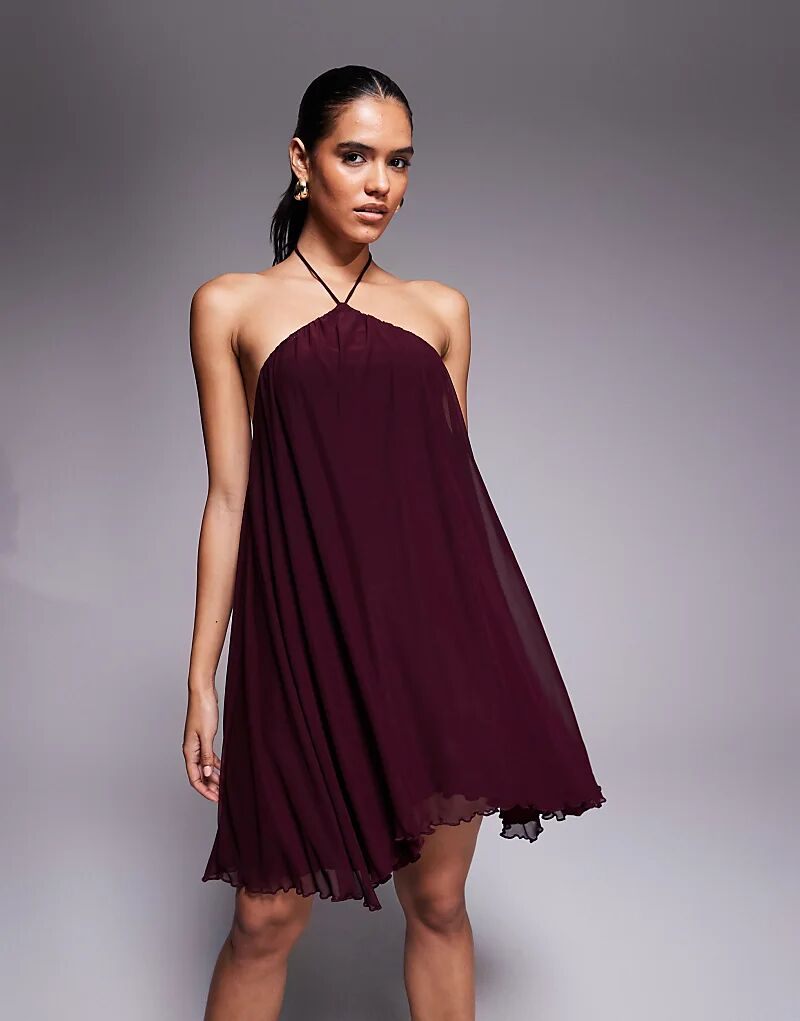 

Платье-мини-платье Fashionkilla с сетчатым верхом и вырезом-халтер, многоуровневое, сливового цвета