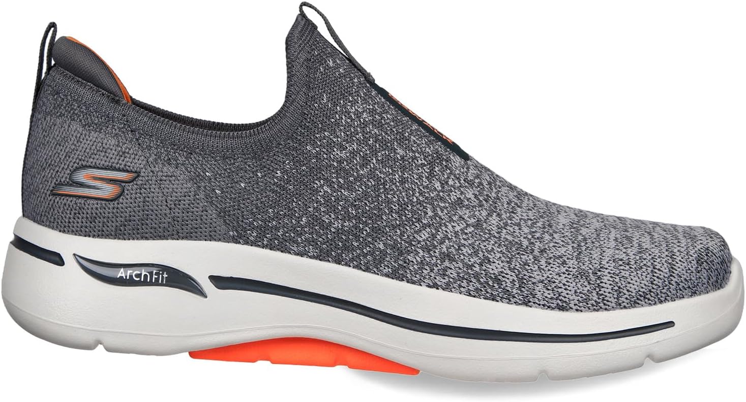 Мужские кроссовки Skechers GoWalk Arch Fit Stretch Fit слипоны для спорта и повседневной носки, оранжевый/угольный — фото 2