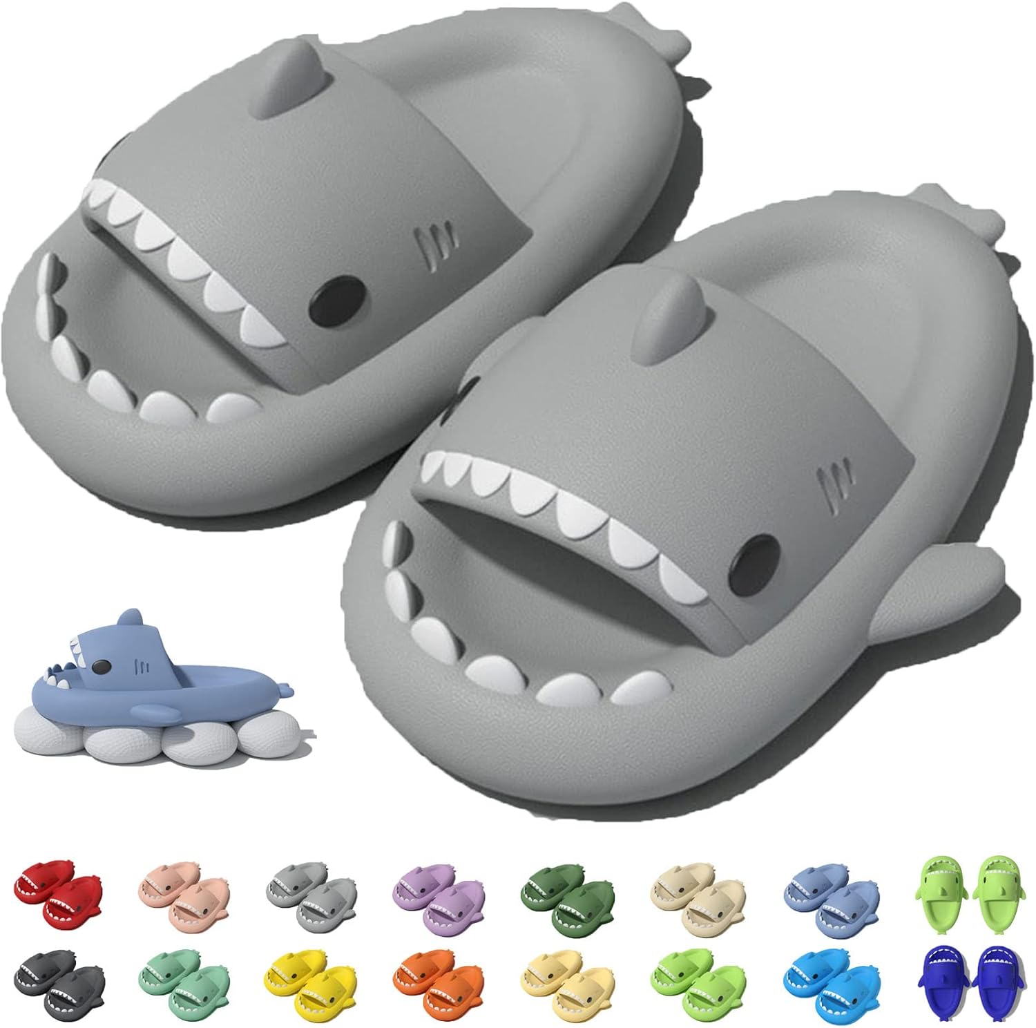 

Оригинальные шлепанцы Jfxgjuv Sharky, Нескользящие шлепанцы Shark с подушкой, сандалии для мужчин, женщин и детей, серый