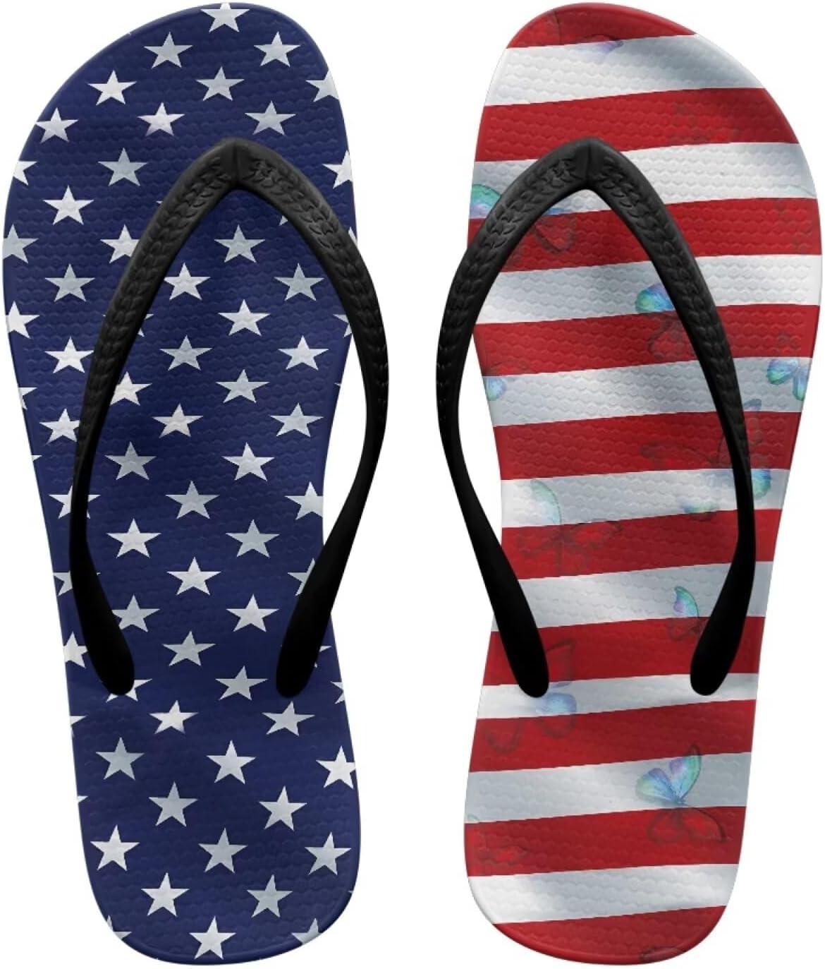 

Женские и мужские шлепанцы Binienty с патриотической звездой, амортизирующей поддержкой свода стопы, сандалии, размеры США 5-9, American Flag Butterfly