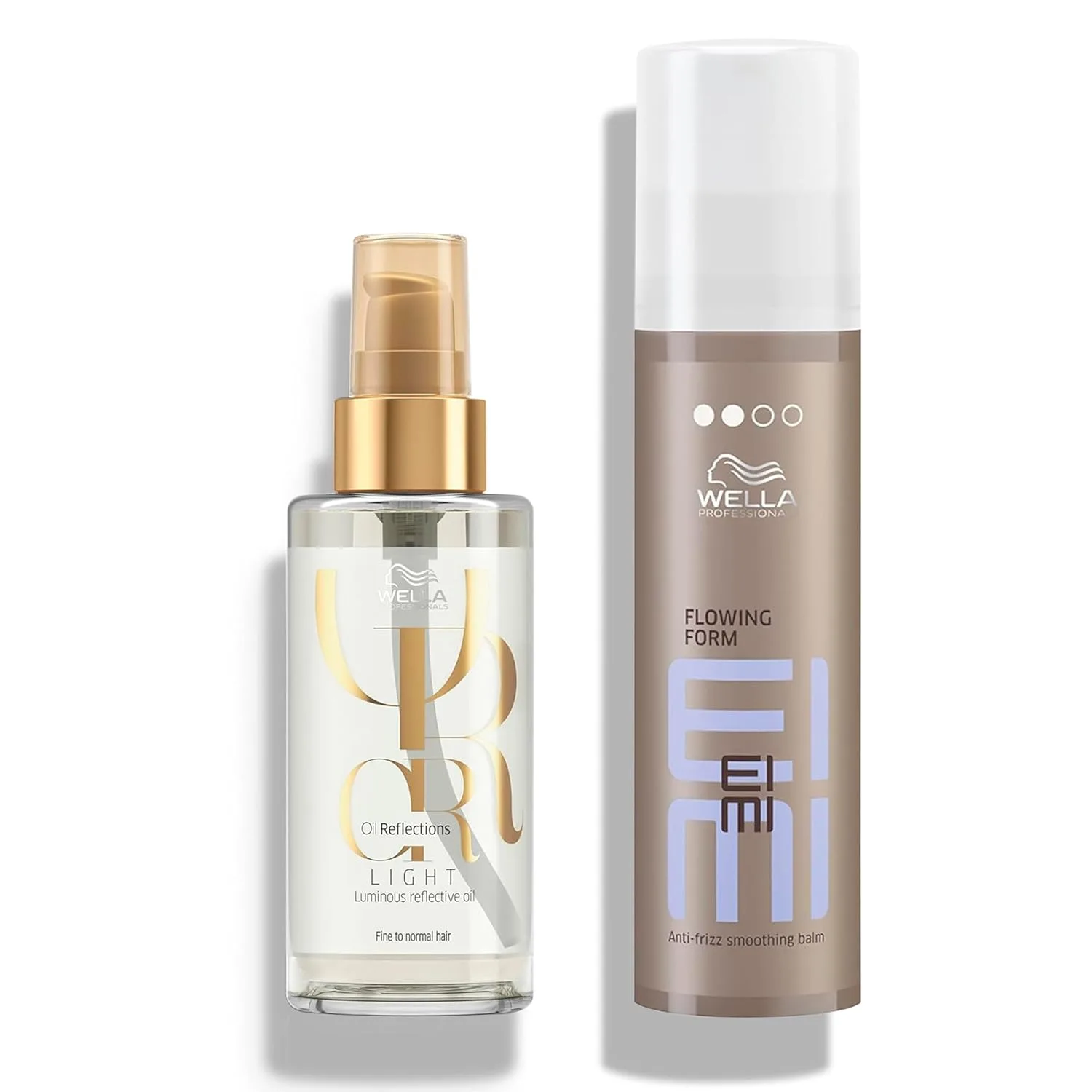 Wella Professionals Oil Reflections Light Luminous Reflective, Finishing Oil For Fine to Normal Hair + EIMI Flowing Form Anti-Frizz Smoothing Balm, For Frizz And Damaged Hair, Hair Care Bundle, white
