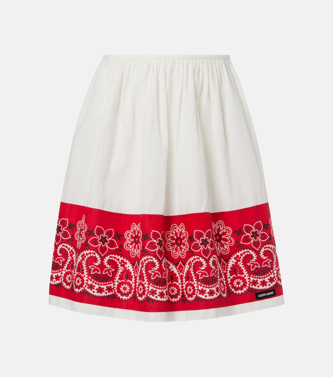 

Мини-юбка из хлопкового поплина с принтом банданы Miu Miu, Bianco+Rosso