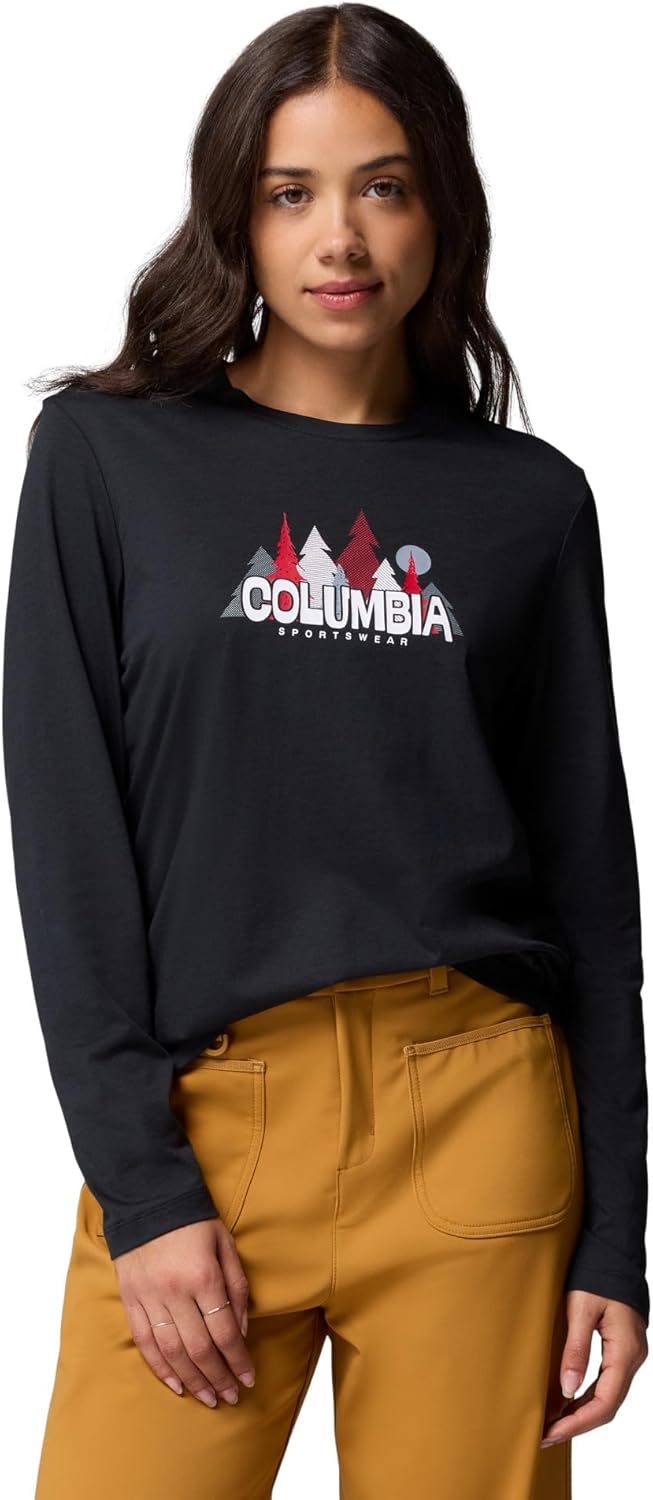 

Женская футболка Columbia Ruby Springs с длинным рукавом и принтом, Black/Colorful Treescape
