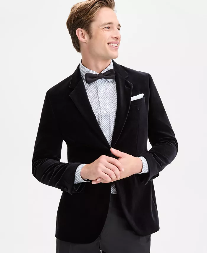 

Мужской приталенный спортивный пиджак из гладкого вельвета Hugo Boss, черный