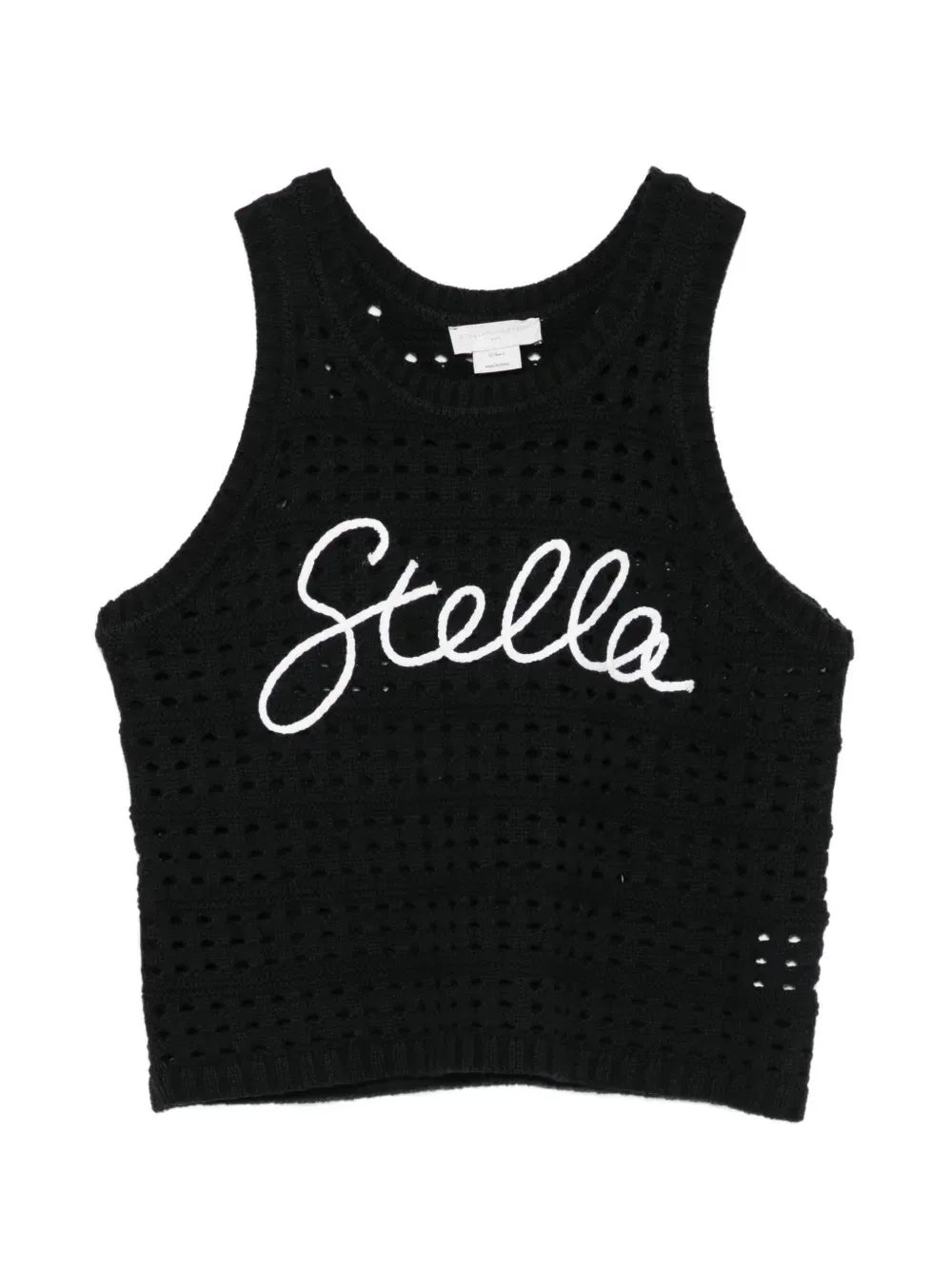 Хлопковый топ в технике кроше с вышивкой Stella McCartney Kids, черный