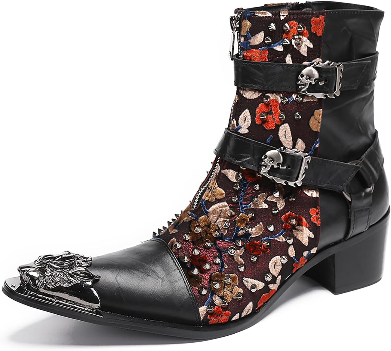 

Кожаные ковбойские сапоги Santimon Mens с металлическим носком, скелетной пуговицей и ботинками Челси для мужчин, модные повседневные, вечеринка, бальный зал, высокие западные сапоги для мальчиков, черный