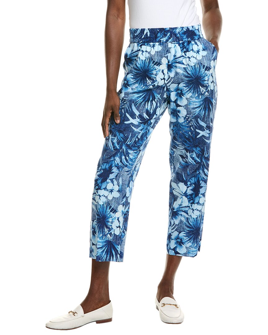 

Джонс Нью-Йорк Штаны укороченные с прорезными карманами на резинке из смесового льна Jones New York, синий