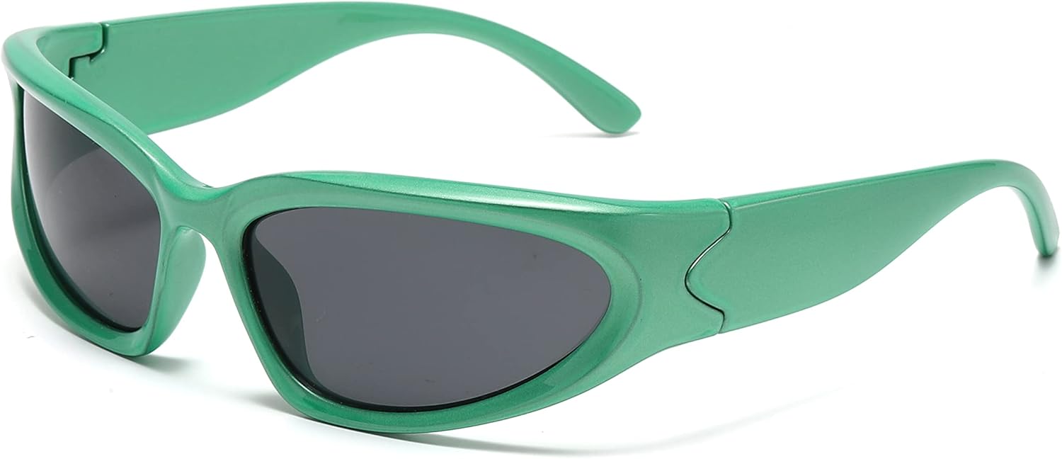 

Спортивные солнцезащитные очки обтекаемой формы для мужчин и женщин, в стиле Y2k, солнцезащитные очки-маска, защита от УФ-излучения UV400 Kyiduo, Green Frame/Grey Lens