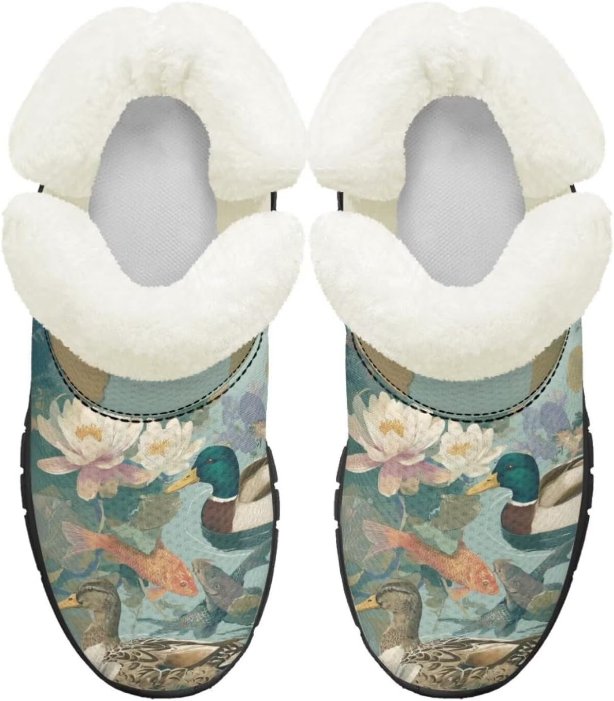 

Ботинки на осень-зиму для девочек, большие и маленькие дети, противоскользящие зимние ботинки, с меховой подкладкой, на липучке, повседневные Pointodoor, Mallard Duck Floral Print