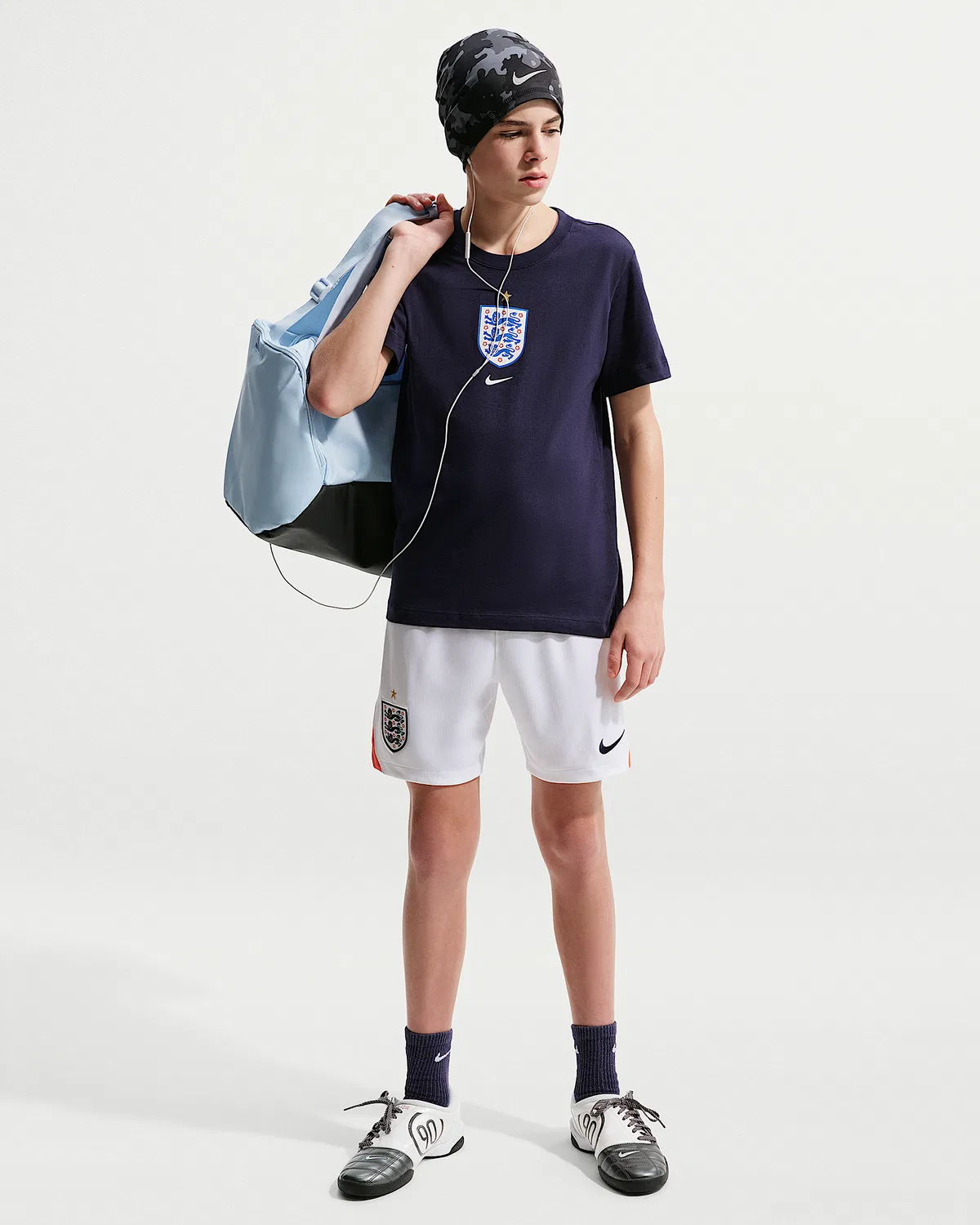 Большие детские шорты Nike Dri-FIT Soccer Replica England 2026 Stadium Home, White/Speed Red/Obsidian/Obsidian