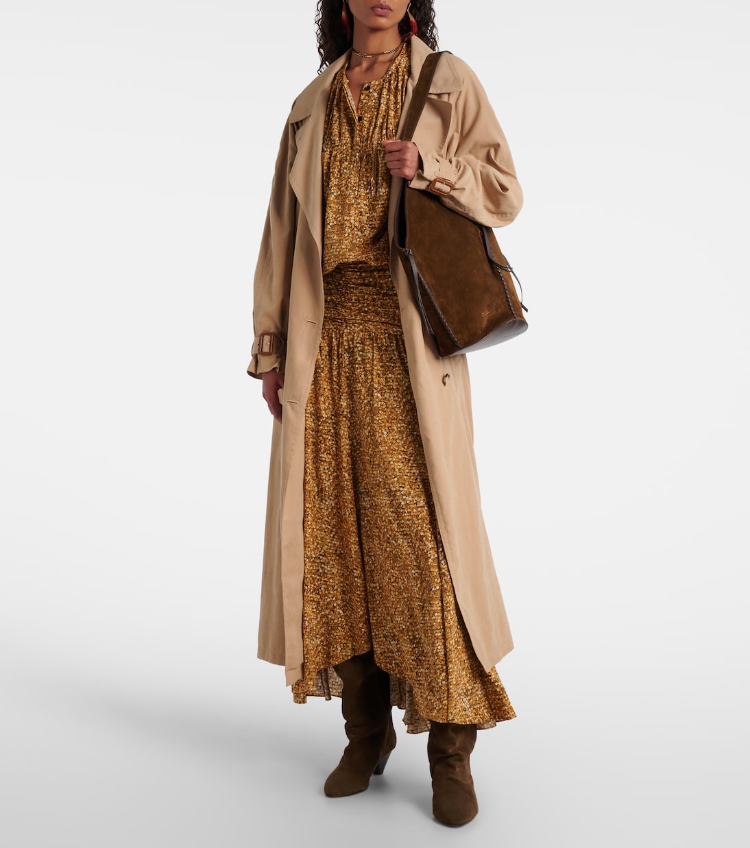 Сияна печатная макси-юбка из смесового шелка Isabel Marant, Ochre — фото 2