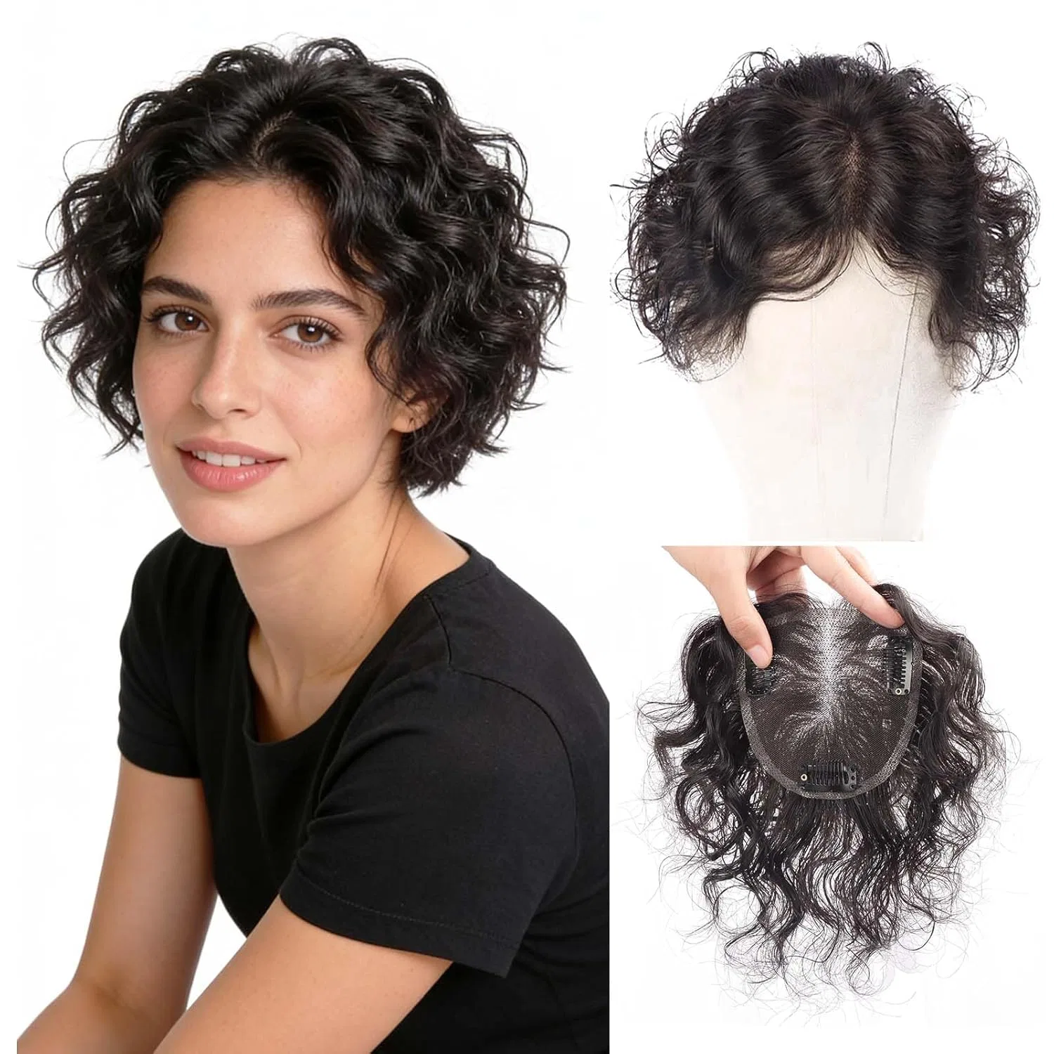 Накладка на волосы Curly Human Hair Topper для женщин с тонкими волосами 25 см Eree Hair, Natural Colour
