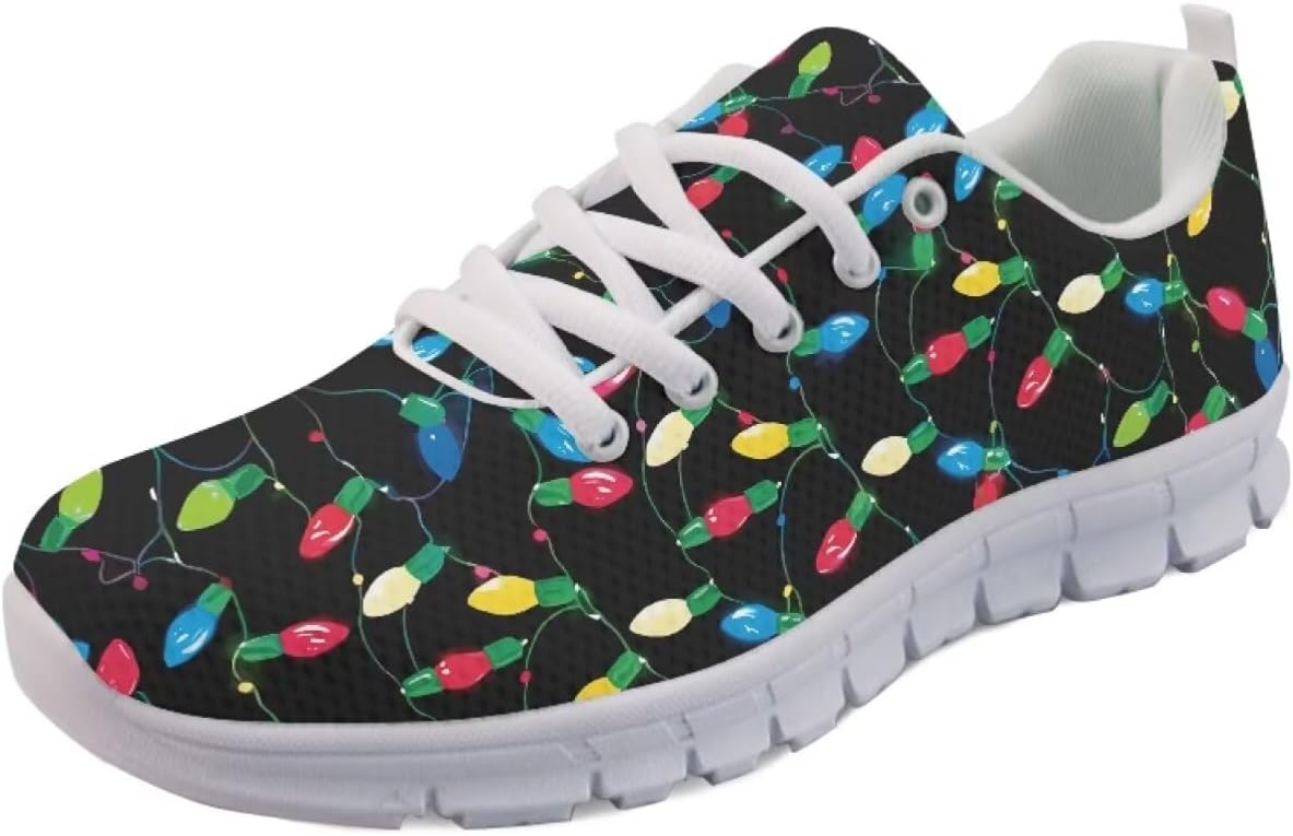 

Кроссовки Forchrinse для женщин и мужчин, дышащие, на шнуровке, для бега, повседневные, с сеткой, противоскользящие, теннисные, Christmas Colorful Lights