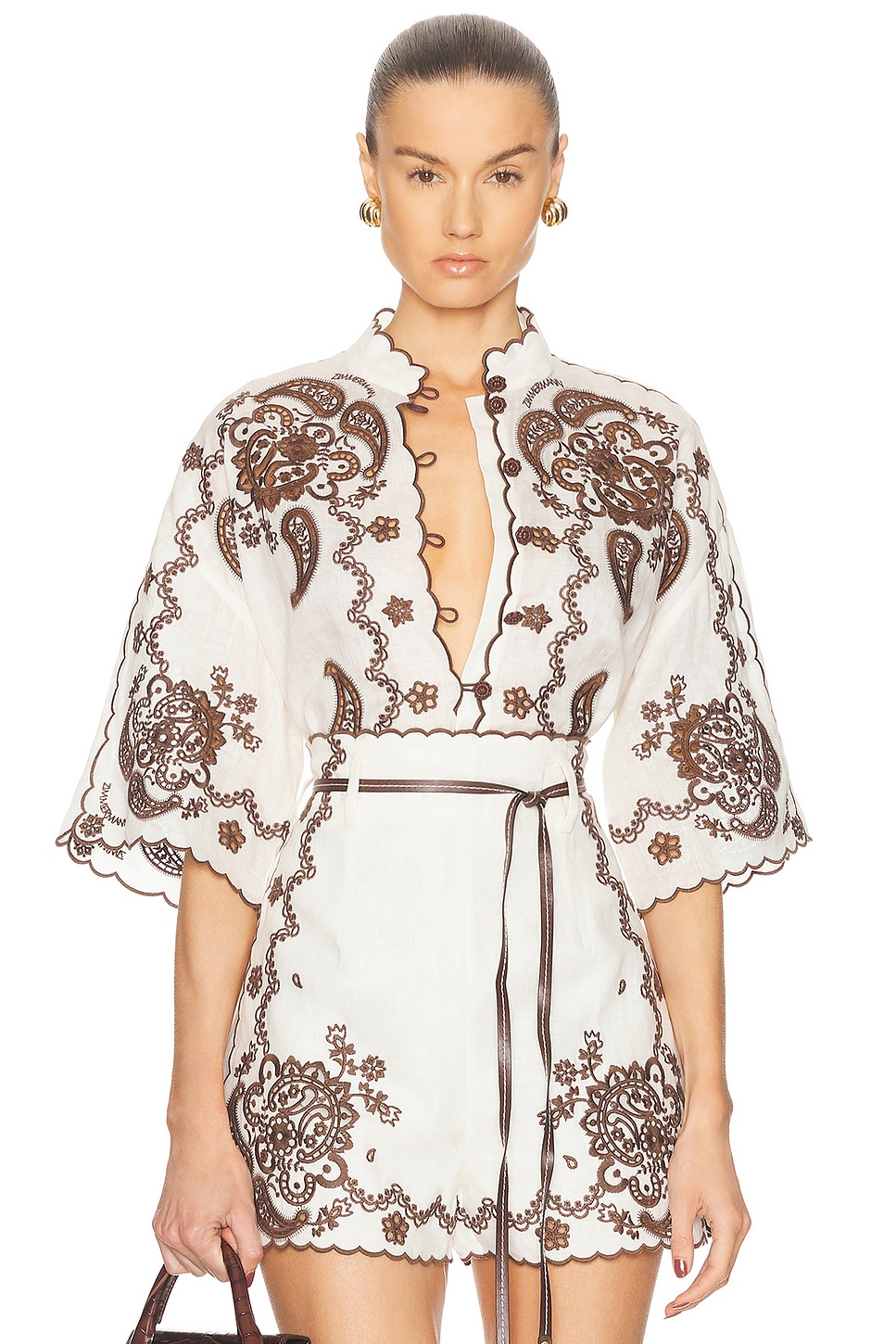 

Рубашка с вышивкой Ascension Zimmermann, Ivory & Chocolate