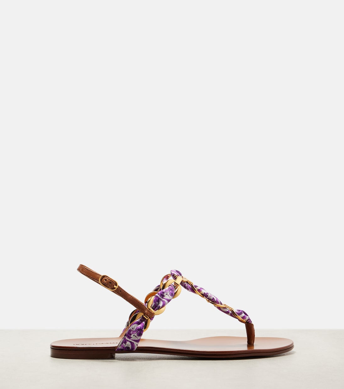 Маджолика сандалии-танга с отделкой из кожи и атласа Dolce&Gabbana, Maiolica 3 Viola — фото 4
