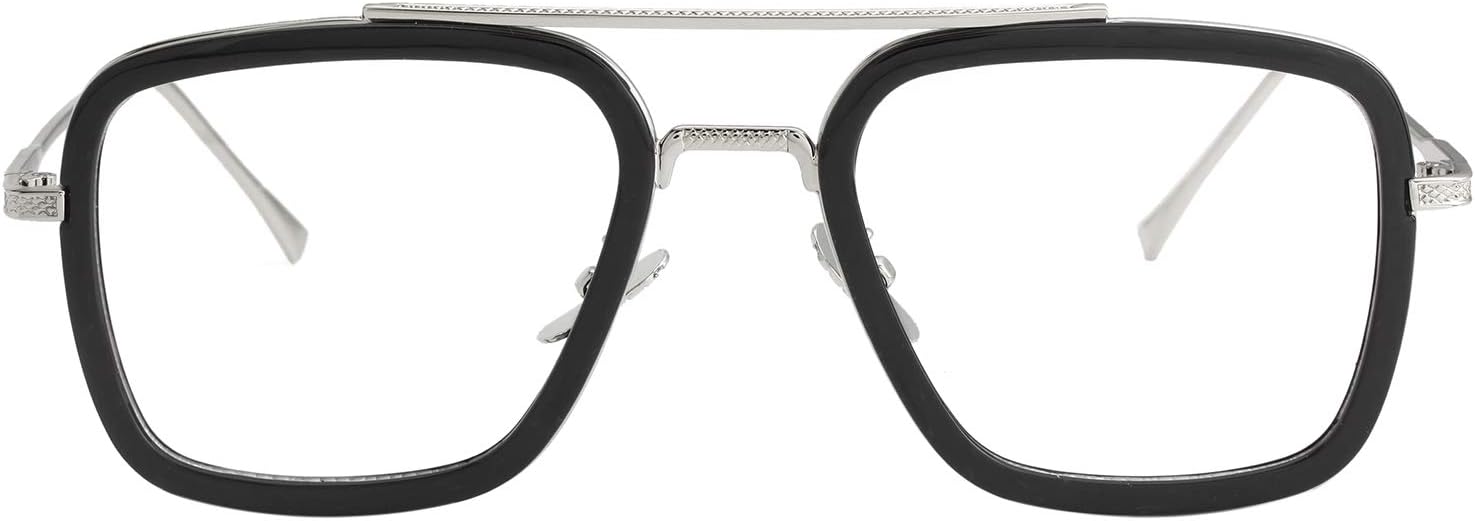 

Поляризованные солнцезащитные очки Тони Старка от Kursan для мужчин и женщин, винтажная квадратная металлическая оправа, очки Железного человека и Человека-паука, Black Silver Frame Clear Lens