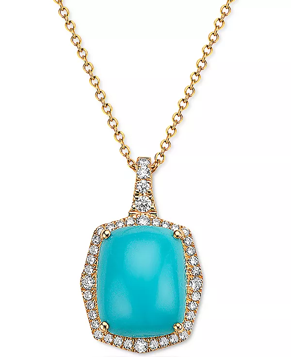 

Ожерелье с подвеской Effy Halo из 18 дюймов с бирюзой и бриллиантами (1/4 карата) из 14-каратного золота Effy Collection, turquoise