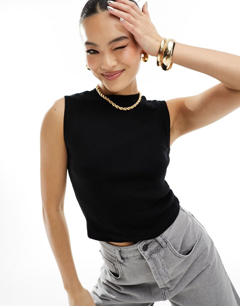 

Черный топ без рукавов в рубчик River Island Jean Grazer