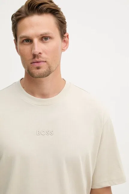 Футболка хлопковая Tee 10 BOSS Green, бежевый — фото 4