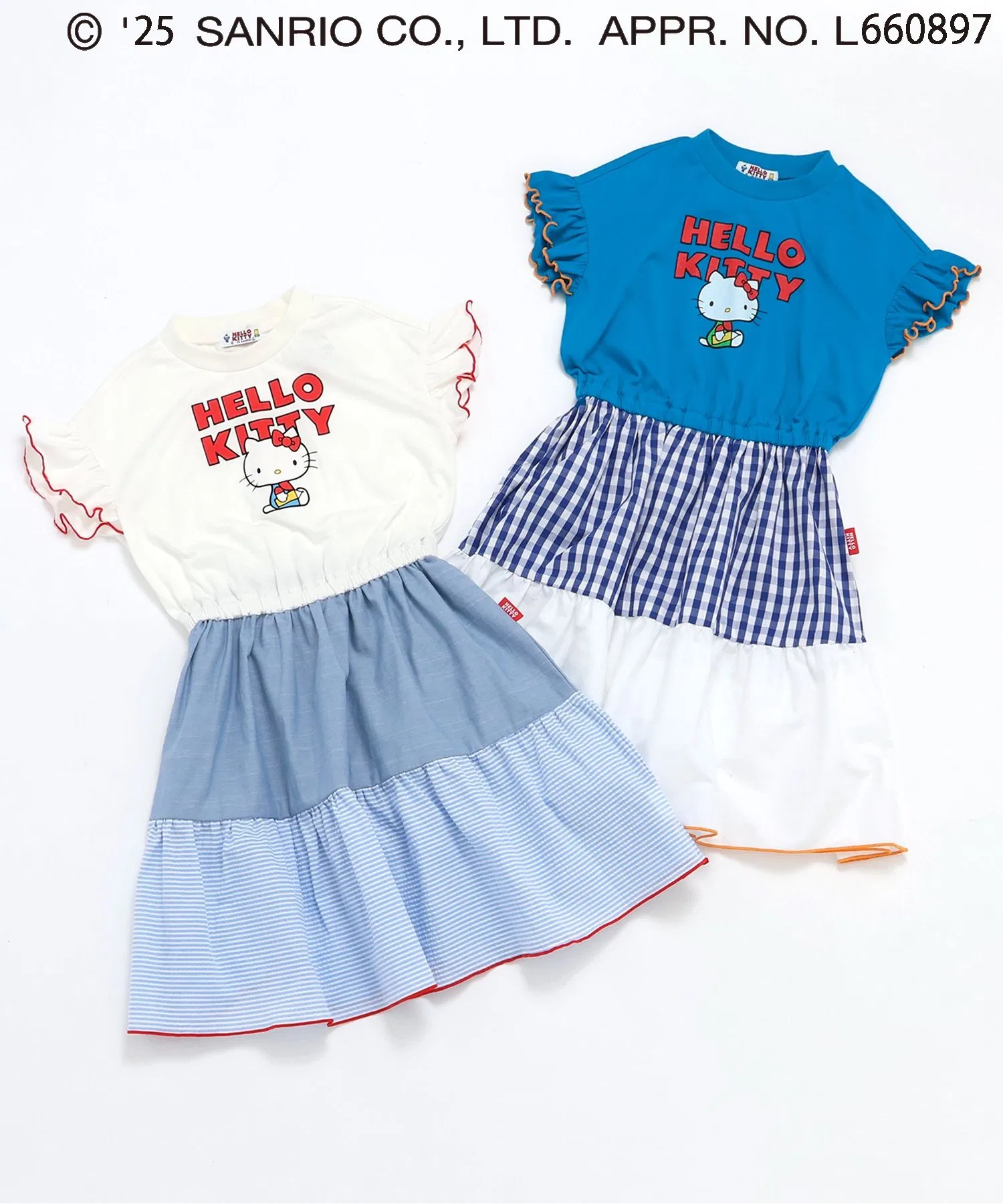 Детское платье-футболка Sanrio Hello Kitty с принтом и оборками синее — фото 2