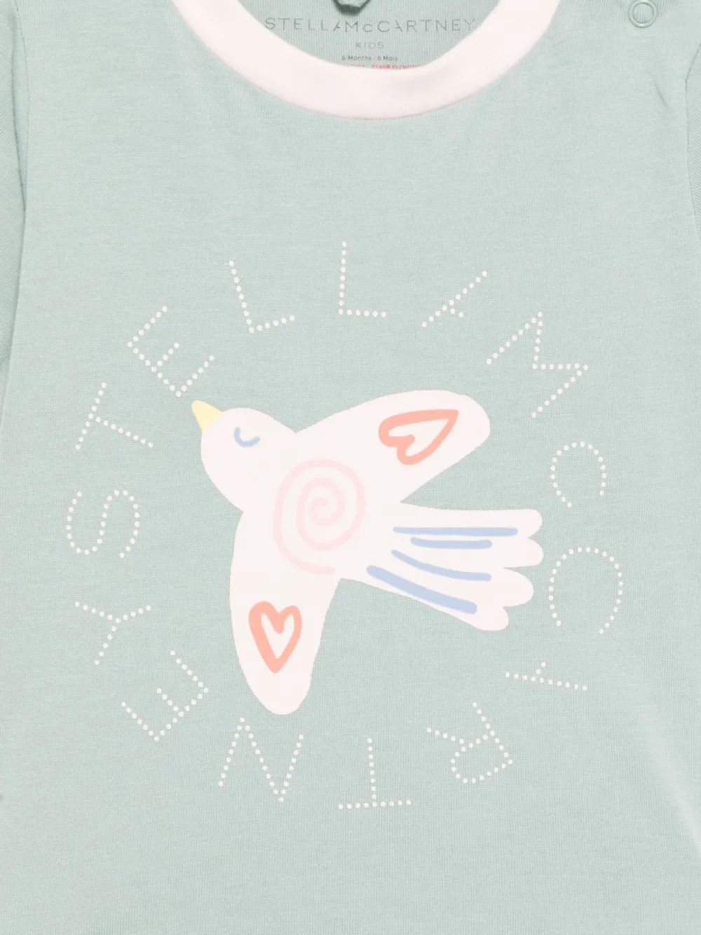 Хлопковая футболка с птичьим принтом Stella McCartney Kids, зеленый — фото 3