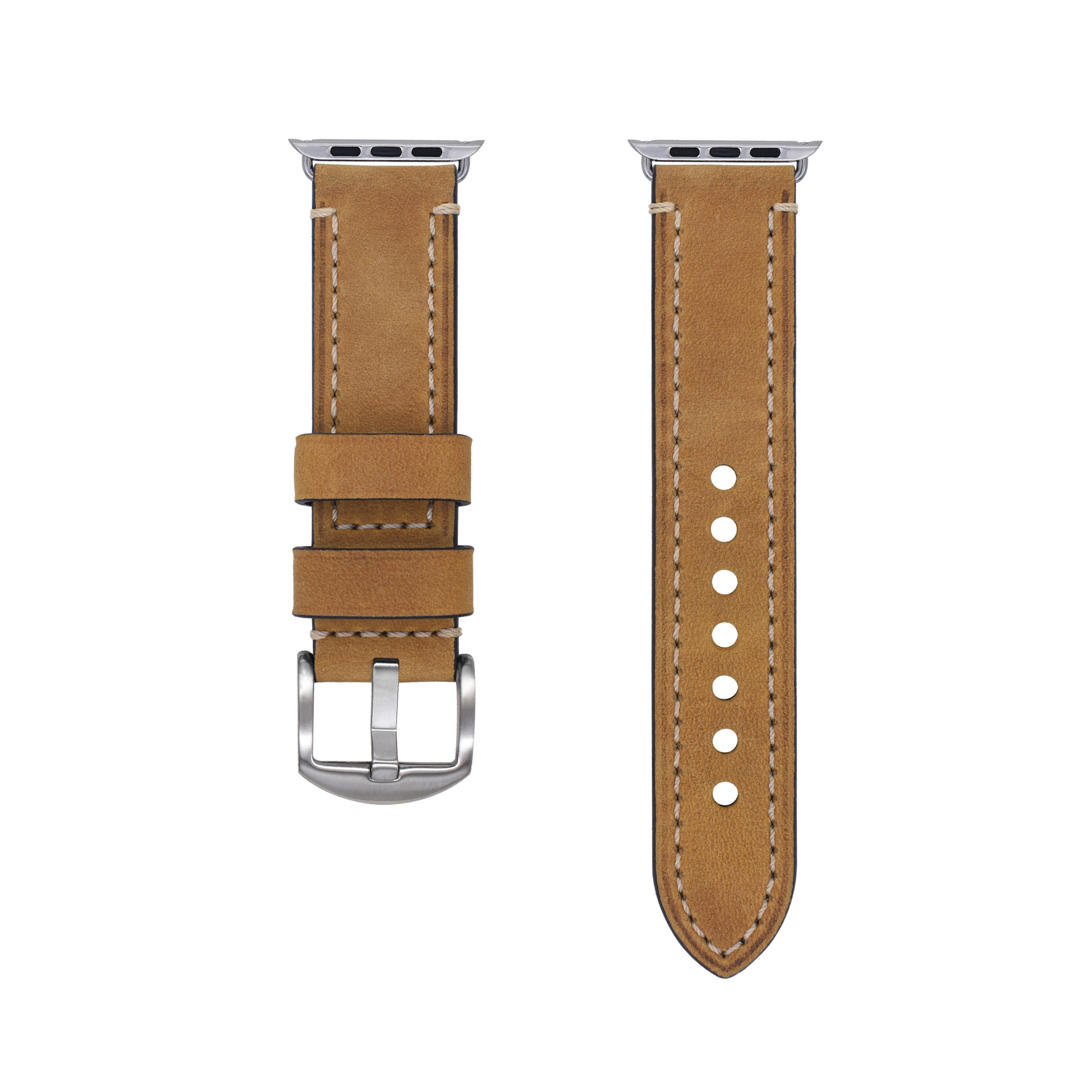 

Biaodaige Часы Strap Apple Compatibility Cowhide Leather Material, 【Khaki - silver buckle】Vegetable tanned cowhide delicate hand feel