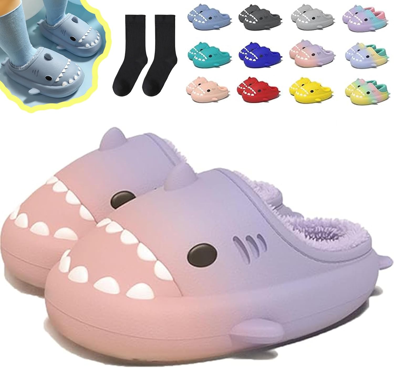 

Зимние тапочки в виде акулы, тапочки с акулой со съемной плюшевой подкладкой, теплые зимние плюшевые удобные нескользящие шлепанцы Generic, Color-b