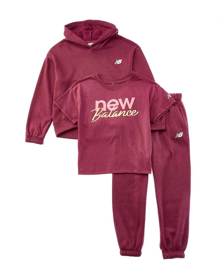 Комплект New Balance из 3 предметов: худи, футболка и спортивные штаны, красный