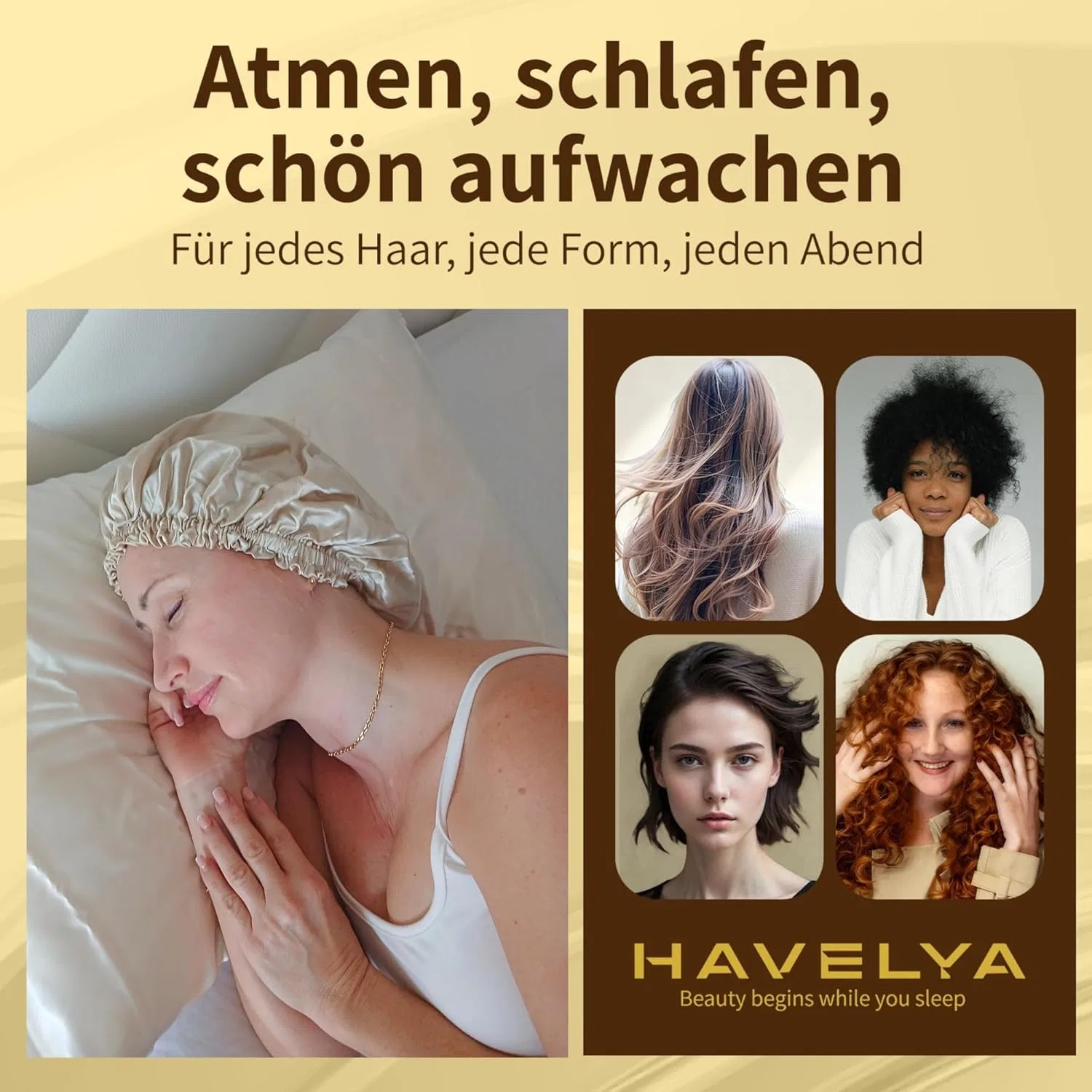 Шелковая шапочка для сна из 100% тутового шелка (22 момме 6A) Havelya, Champagner — фото 2