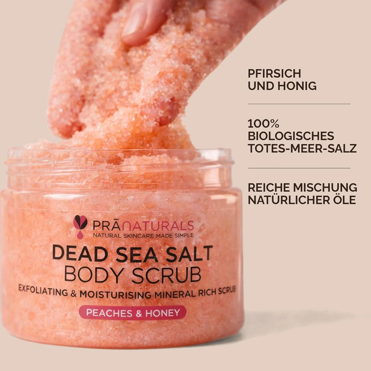 Скраб для тела PraNaturals с солью Мертвого моря Pranaturals, Peaches And Honey — фото 4