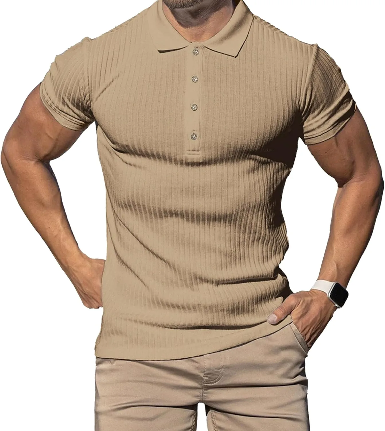 

Мужская короткая рубашка-поло с ребристой вязкой, легкая, для лета Aosufei