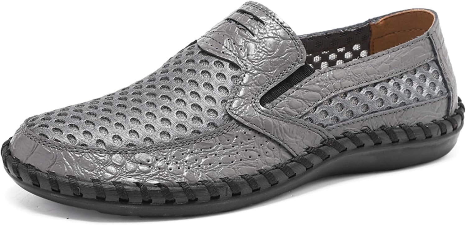 

Мужские дышащие мокасины из сетки - повседневная обувь без шнурков для прогулок и походов, легкая и удобная обувь Kpdwfms, серый