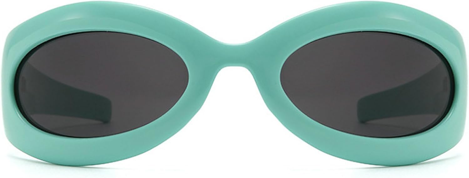 

Винтажные овальные солнцезащитные очки «кошачий глаз» в стиле Y2K для женщин и мужчин, роскошные панк-очки с обтекаемой формой, защита от УФ-излучения UV400, спортивные очки унисекс N48 mincl, Green Gray