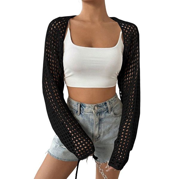 

Женский легкий укороченный кардиган-болеро с длинным рукавом Yesfashion, Black