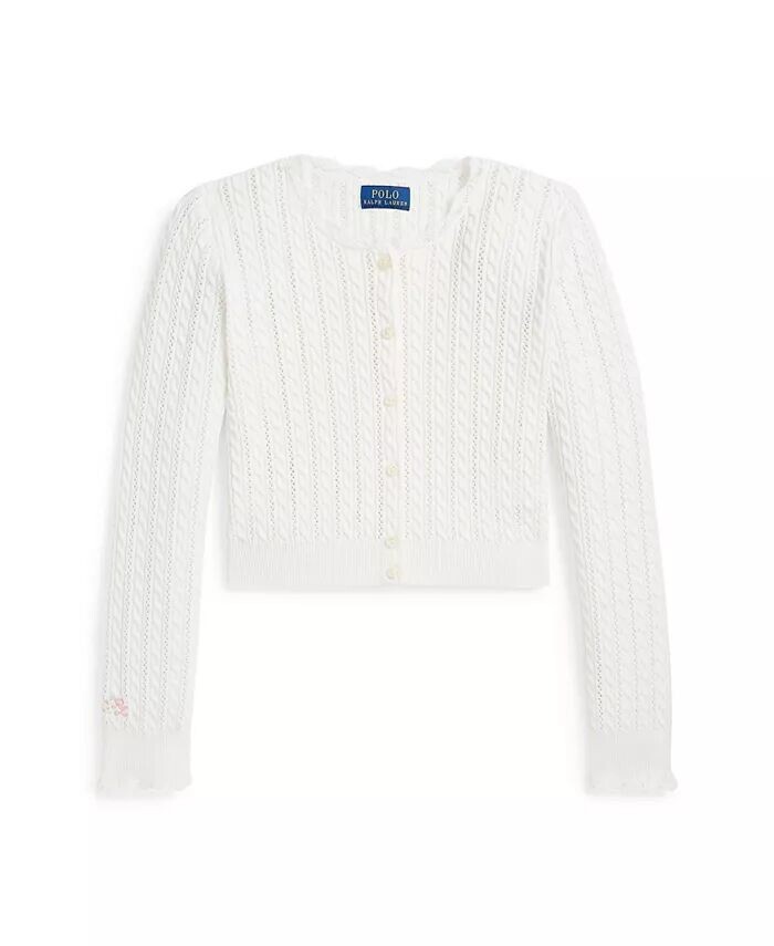 

Кардиган из хлопка ажурной вязки для больших девочек Polo Ralph Lauren, белый