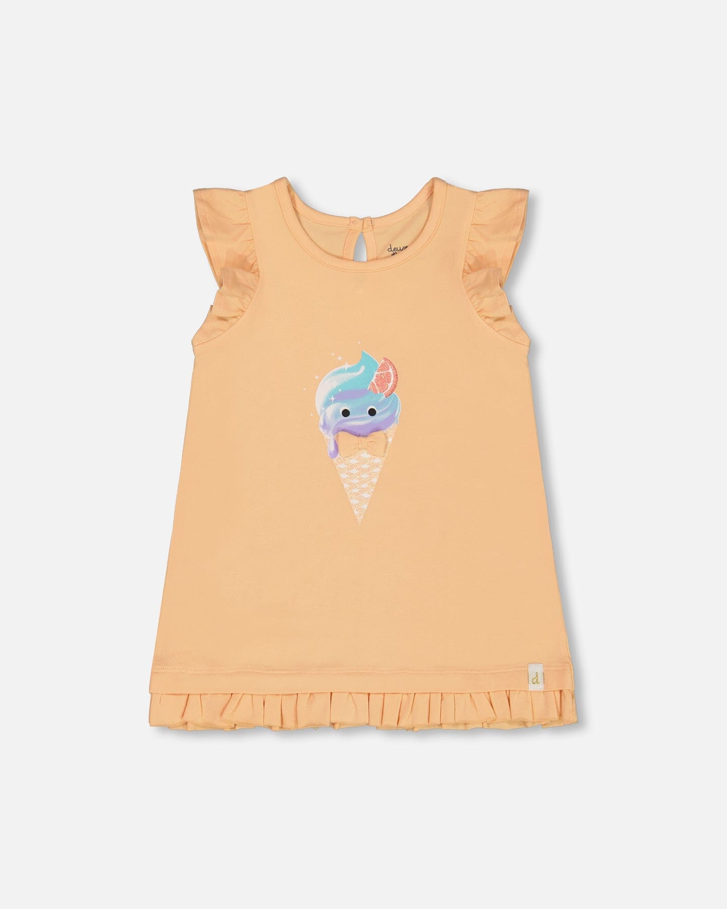 

Органическая хлопковая туника с рюшами и принтом в светло-оранжевом цвете и мороженым в рожке Deux par Deux