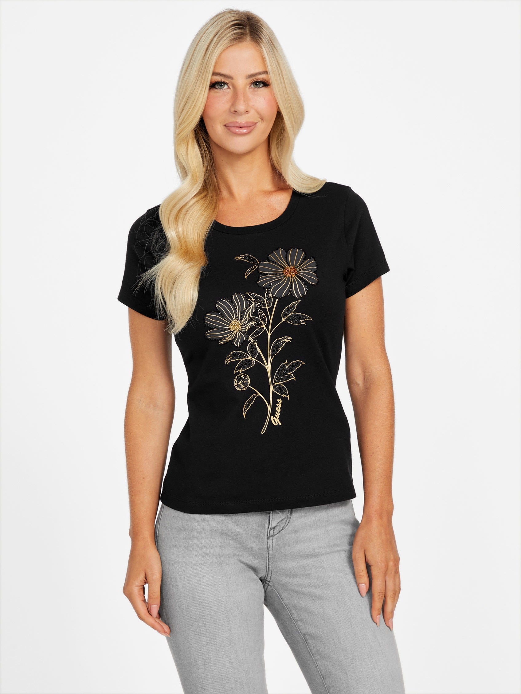 

Футболка с круглым вырезом Eco Verona с бисером Guess Factory, черный