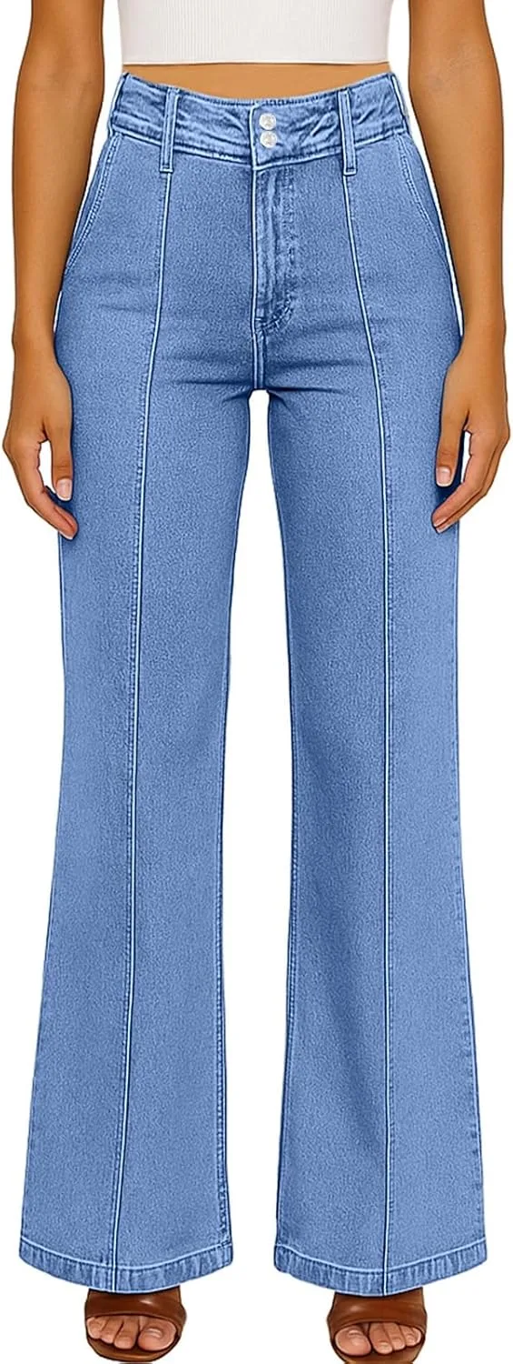 Широкие джинсы женские Pull On Stretchy High Waisted — фото 3