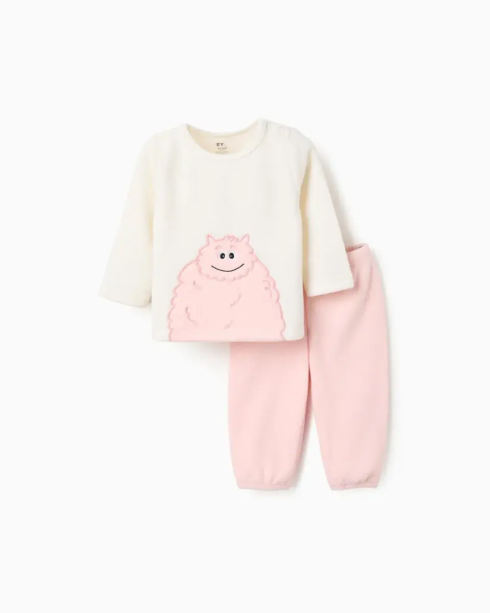 

Флисовая пижама для малыша с вышивкой монстра Zippy, белый/розовый