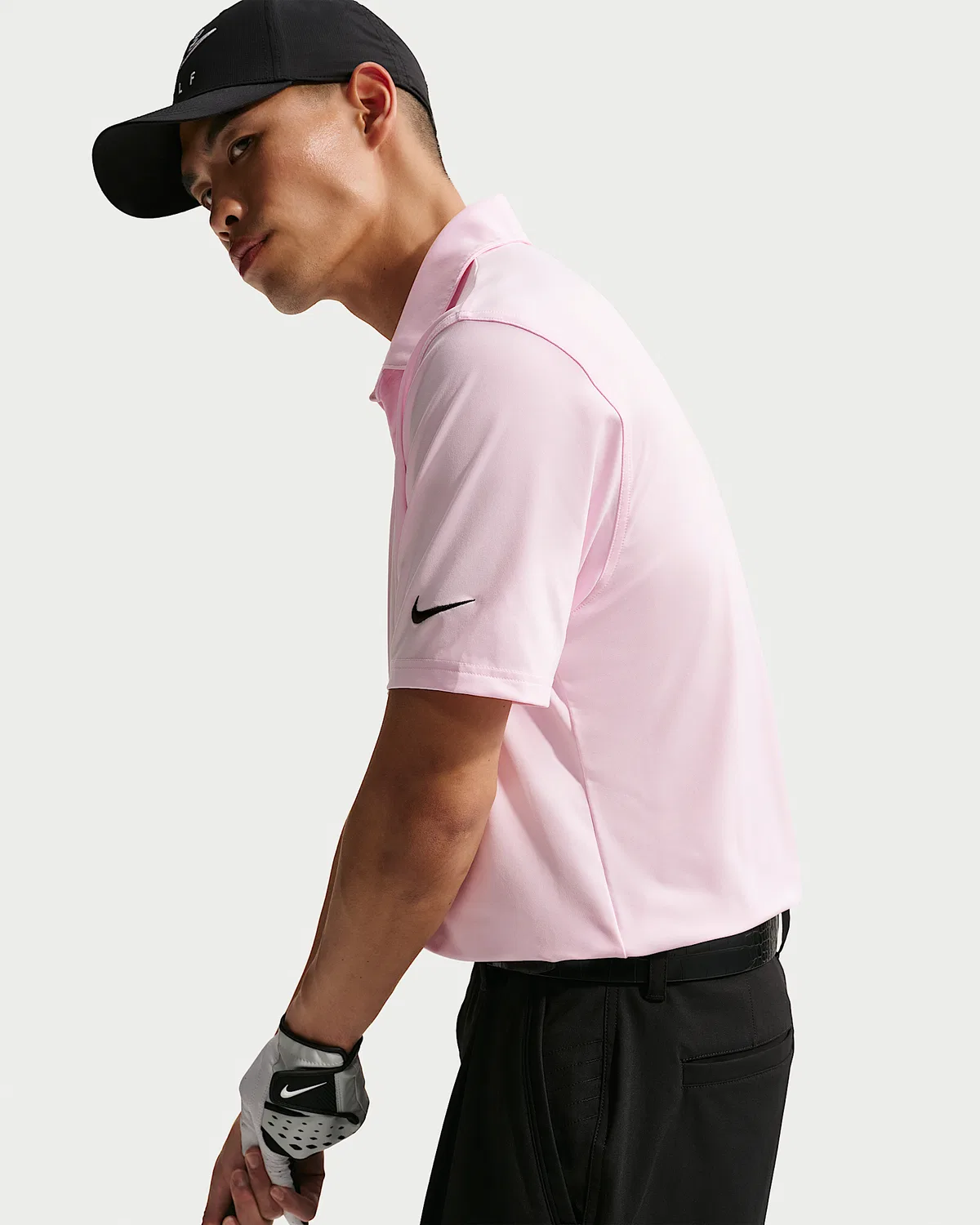 Мужское поло Nike Velocity Dri-FIT Sleeve Logo Golf, Pink Foam/Black — фото 3