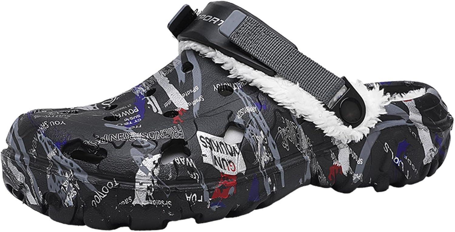 

Женские и мужские сабо Meidiastra с меховой подкладкой, водонепроницаемые, противоскользящие садовые туфли, теплые плюшевые домашние тапочки для использования дома и на улице, черный